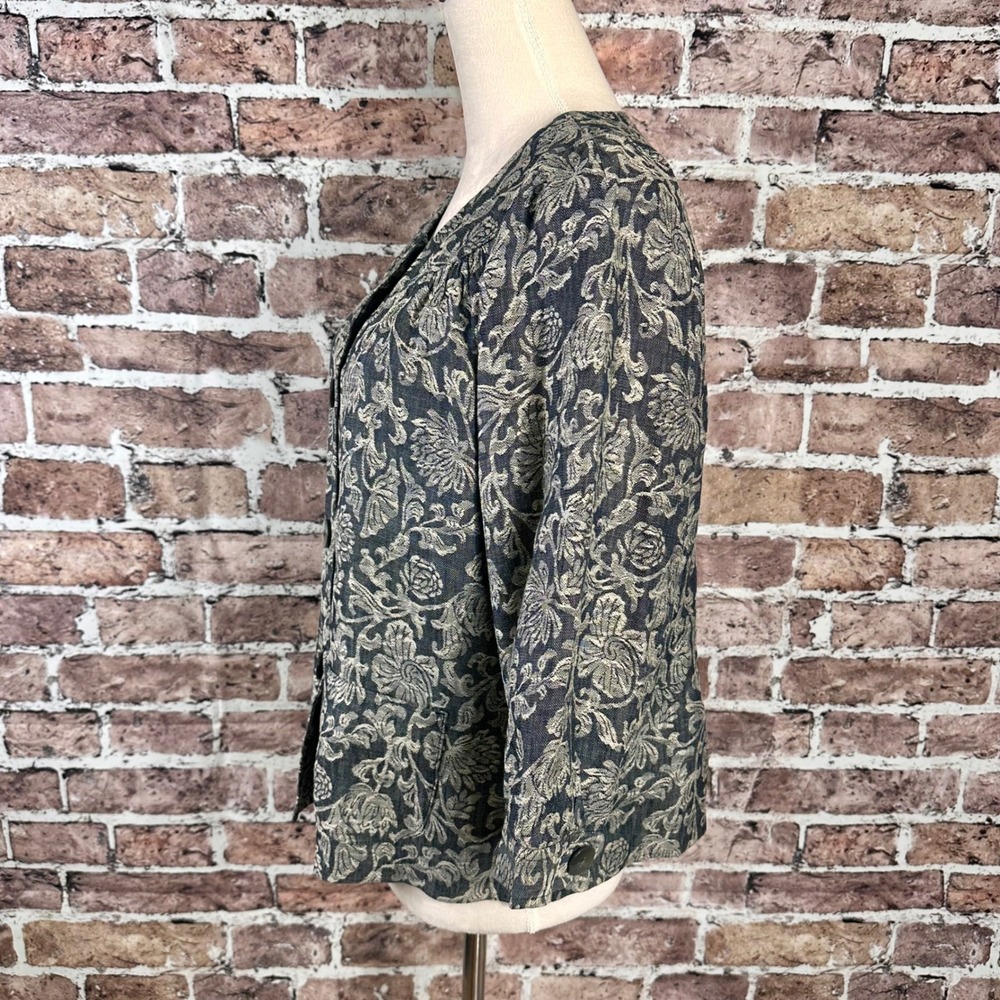 Textured Tencel Linen Floral Jacquard Jacket‎ Boxy Fit Button Front Minimalist - Picture 5 of 16